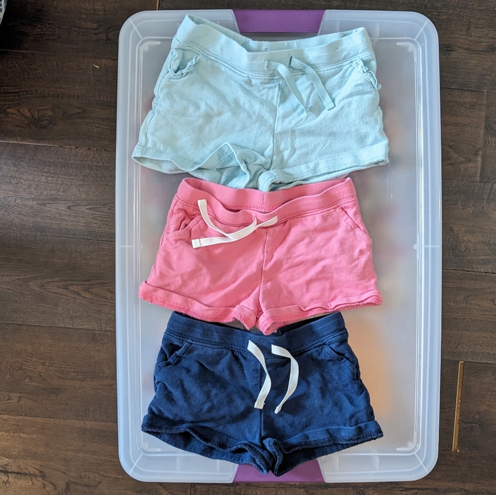 Bundle of 3 Carter's Girls 4T Drawstring Shorts with Pockets, Pink Blue Navy